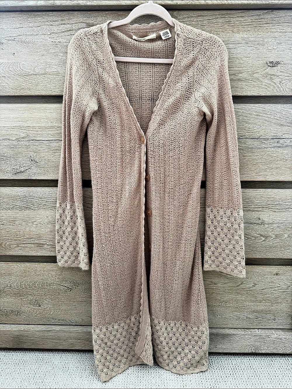Anthropologie Sleeping On Snow Open Front Knit Cardigan in dusty Pink